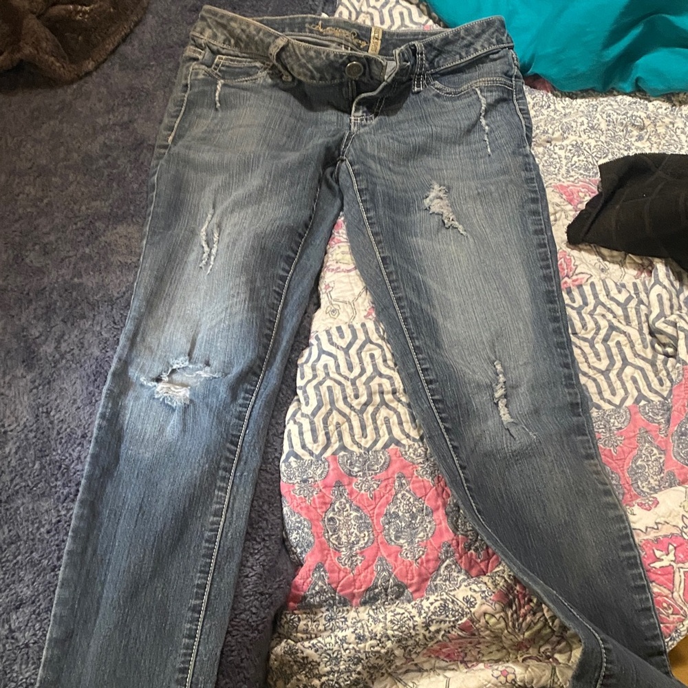 American Rag Women's Distressed Skinny Jeans - Light Blue